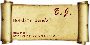 Bohár Jenő névjegykártya